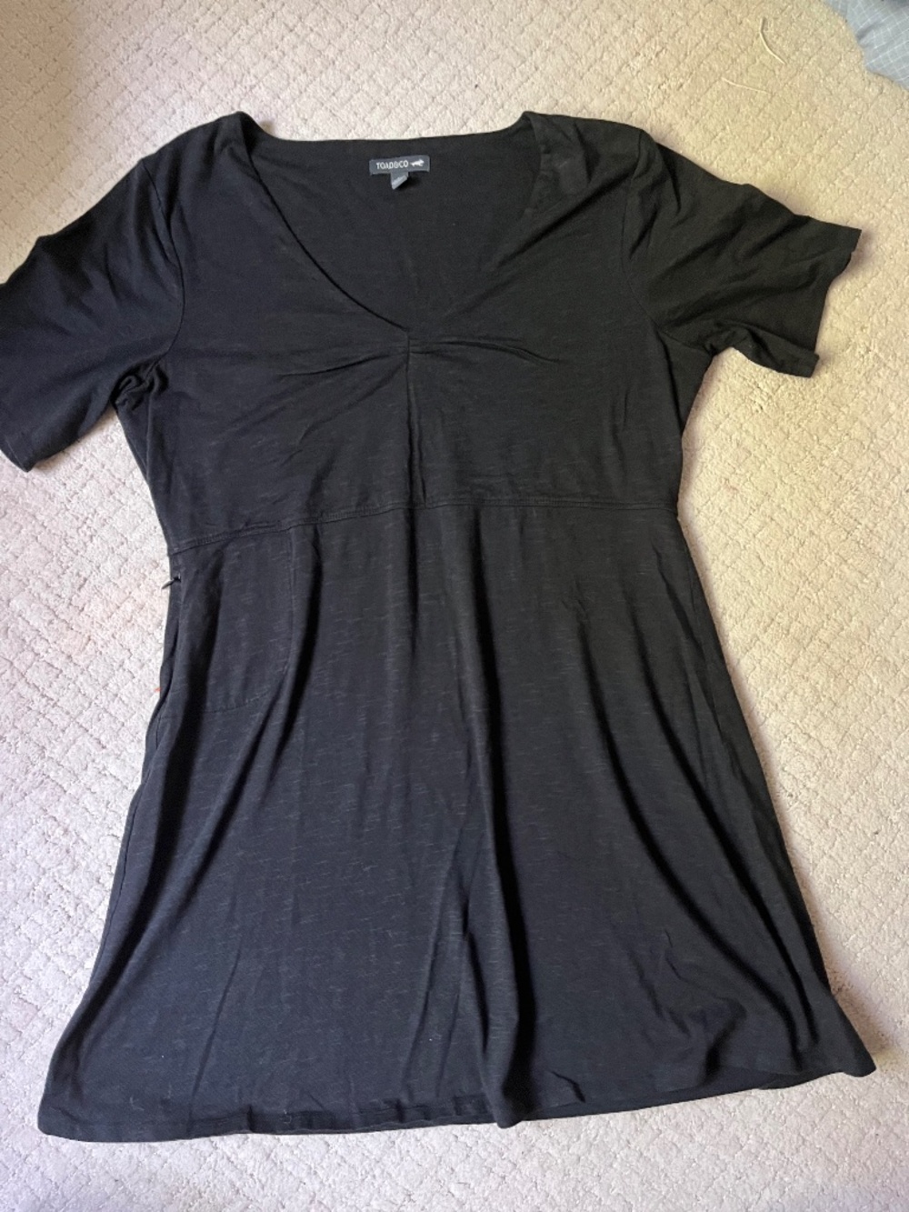 Toad&Co Black Babydoll Dress Organic Cotton Casual Minimalist Womens Large